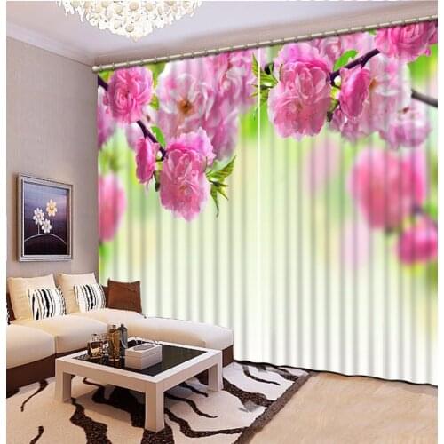 3D Curtain Fashion Customized Classic Home Decor 3D Curtain Pink Flowers Bed Room Living Room Office Hotel Cortinas