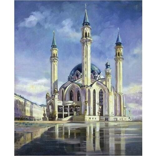 Diamond Painting Full Round Square Mosque Building 5D Diamond Embroidery Cross Stitch Landscape Religion Mosaic Wall Art Decor