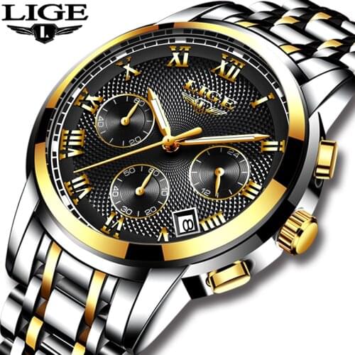 LIGE Clock New Mens Watches Top Brand Luxury Mens All Steel Quartz Watch Men Fashion Business Wristwatch Waterproof Chronograph