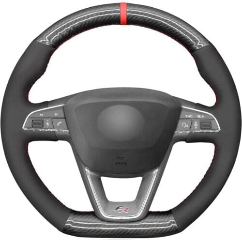 Black Suede Carbon Fiber No-slip Car Steering Wheel Cover for Seat Leon Cupra Leon ST Cupra Leon ST Cupra Ateca Cupra Ateca FR