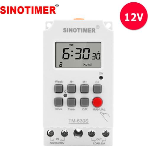 Heavy Load 30A 12VDC 7 Days Weekly Digital Electronic Lighting Daily Timer with Interval 1 Second and Power Direct Output