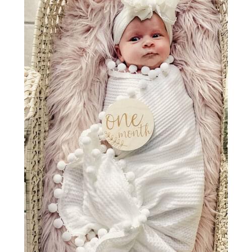 Baby Waffle Knitted Pom poms and Tassel Blanket for Stroller Newborn Soft Swaddle Wrap Toddler Infant Photography Props