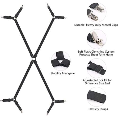 1 Set Crisscross Adjustable Bed Fitted Elastic Bed Sheet Clip Sheet Straps Suspenders Gripper Holder Fastener Clip Home Textiles