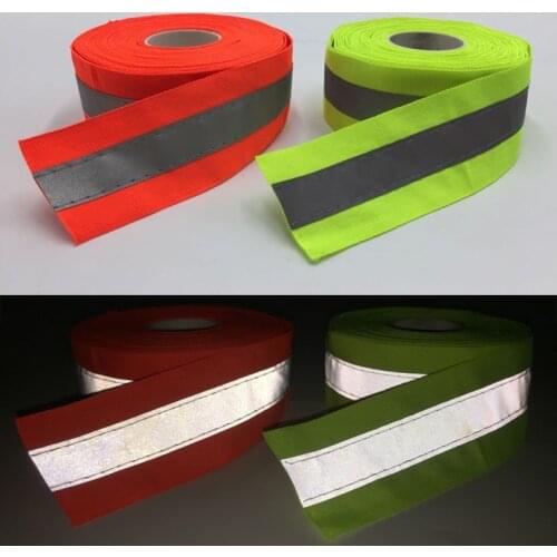 50mmX5m Fluorescent yellow&Fluorescent Orange Reflective Fabric Tape Sew On safe clothing