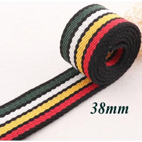 Cotton Webbing Multicolored Black Striped Twill Ribbon Heavy Weight Straps Totes Belts Strap Bag Handle 38MM Webbing