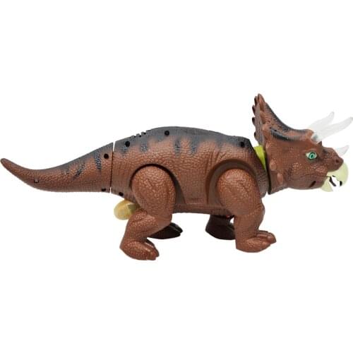 Walking Laying Egg Triceratop Battery Powered Dinosaur Sound Light Toy Brown