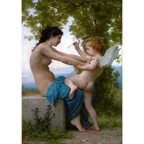 Wholesale art 48 inch huge # William-Bouguereau A Girl Defending Herself against Eros Cupid print canvas painting good quality