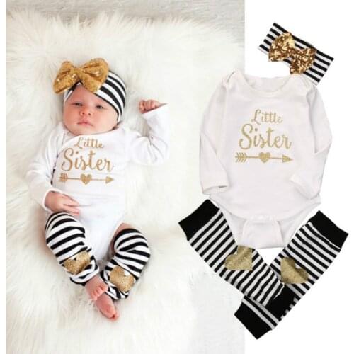 3PCS Newborn Baby Girls Clothes Long Sleeve Romper Tops Striped Leg Warmer Bow Headband Outfit Sets Bebes Cute Floral Bodysuits