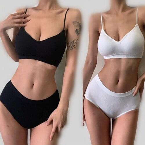 2PCS Bra Set Women Underwear Sexy High Waist Bodyshaper Briefs Thong Panties Female Bralette Lingerie Top Bh Cotton Brassiere