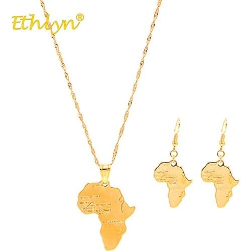 Ethlyn 2018 Drop Earrings Necklace Set map Pendant African Wedding Jewelry Sets for Women Luxury Gold Color Women Accessories