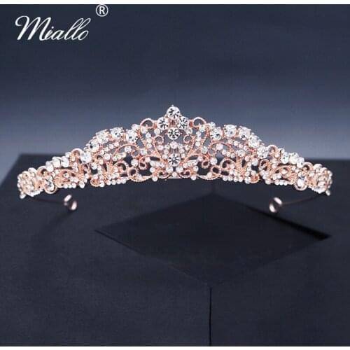 Miallo Fashion Rhinestone Hair Crown Rose Gold Color Tiaras and Crowns Hair Jewelry for Women Accessories Prom Bride Headpiece