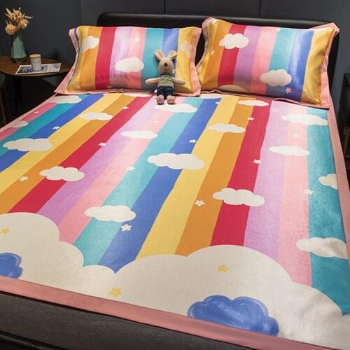 Ice Silks Mat Three-piece 1.8m Bed Summer Household 1.5m Machine Washable Folding Sandwich Mat 1.2m Plain Dyed
