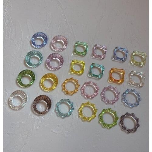 Kpop aesthetic candy color Acrylic Transparent Round Square flower Ring Minimalist Smooth Geometric Ring for Women girls Jewelry