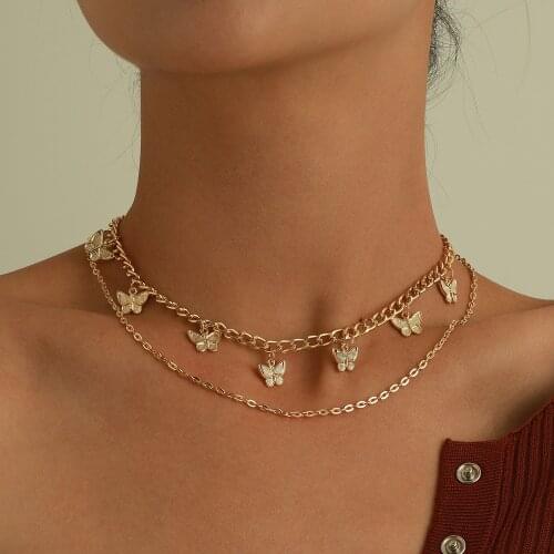Creative Retro Double Layer Golden Silver Butterfly Necklace For Womens Fashion Party Decoration Bosnian Style Jewelry