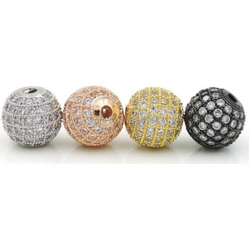 6mm 8mm 10mm 12mm Micro Pave CZ Round Beads, Crystal Cubic Zirconia Pave on Copper Ball Bead