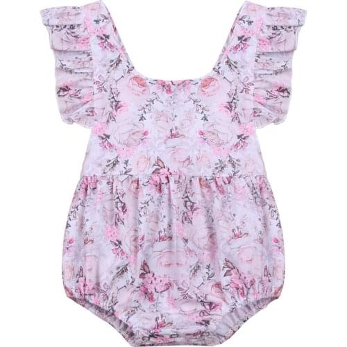 Newborn Baby Summer Clothing Girl Flying Sleeve Romper Round Neck Flower Pattern Jumpsuit Outfits One-pieces