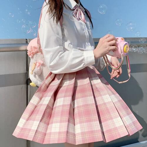 Fashion Women Pink Skirt Preppy Style Plaid Skirts High Waist Chic Student Pleated Skirt Harajuku JK Uniforms Skirts