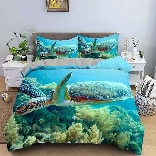 Sea Animal Cute Turtle Bedding Set Scenery 3D Print Comforter Luxury Queen King Single Duvet Cover Set Home Textile Decor Modern