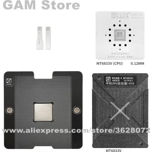 Amaoe U15 Reballing Set MT6833V CPU Bottom Layer IC Chip Soldering Plate Location Platform Magnet Base BGA Stencil Tin Plant Net