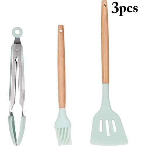 3PCS Silicone Utensil Set Heat Resistant Food Tongs Non-Stick Rubber Spatula Oil Brush Kitchenware Kitchen Utensils BBQ Tool