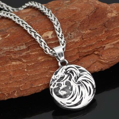 Stainless steel Nordic viking odin wolf amulet rune pendant necklace -small size with valknut gift bag