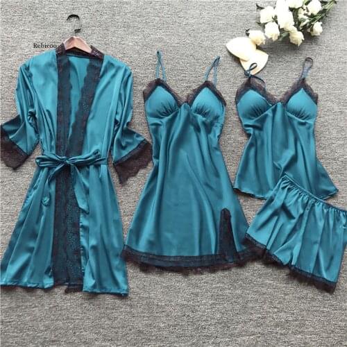 Night Dress Sexy Lingerie Women Silk Lace Robe Dress Babydoll Sleepwear Nightdress Pajamas Set Nightwear