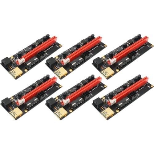 NEW-6 Pcs Upgrade Version PCI-E Riser 009 1X 4X 8X 16X Extender PCI-E USB Riser 009S Dual 6Pin Adapter Card for BTC Miner