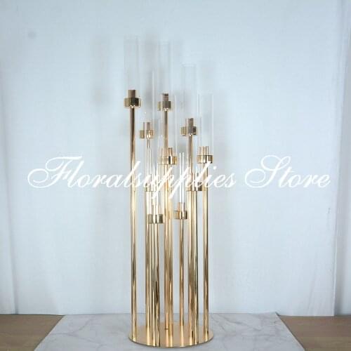 2020 New 10 Head Candelabra Metal Tall Candlestick Wedding Aisle Decoration Table Centerpiece Stage Walkway Decor