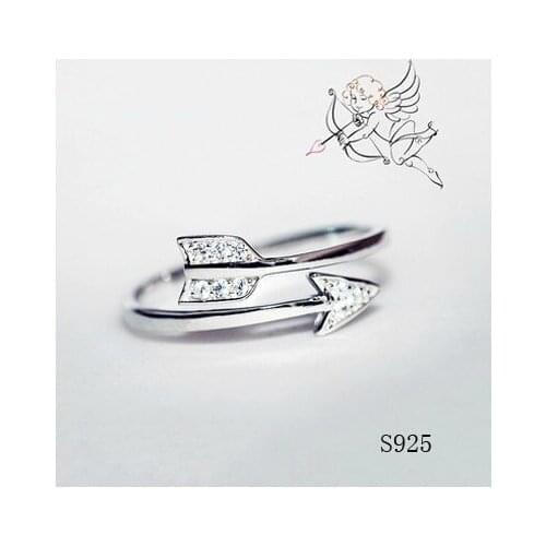 New Arrivals 925 Sterling Silver Rings For Women Girl Cupid Arrow Crystal Zircon Rings Adjustable Rings Free Shipping
