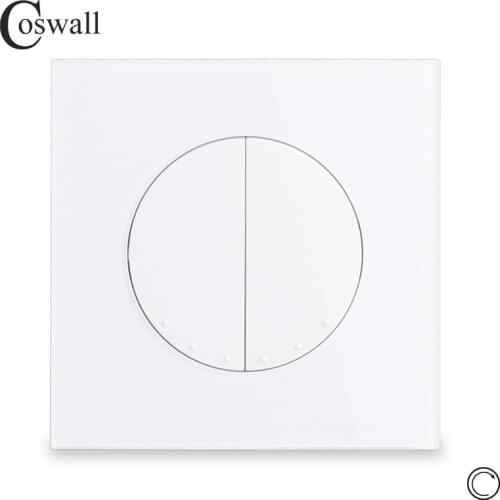 Coswall 2 Gang Reset Pulse Switch Momentary Contact Push Button Wall Light Switch Gray Grey White Black Glass Panel R11 Series