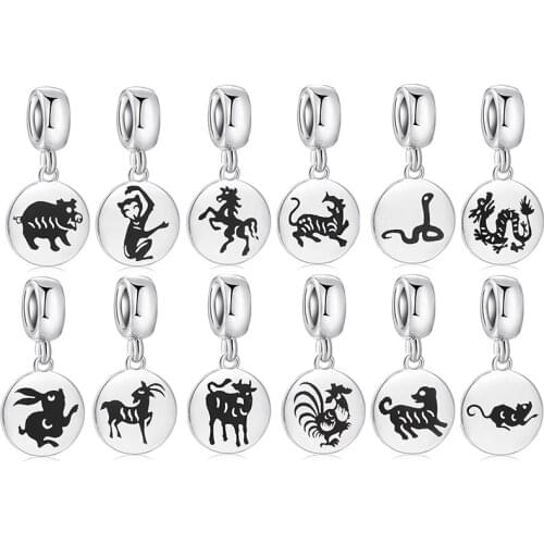 New Pendants 12 Chinese Zodiac 925 Sterling Silver Charms for Jewelry Making Fit Original European Charm Bracelet Necklace