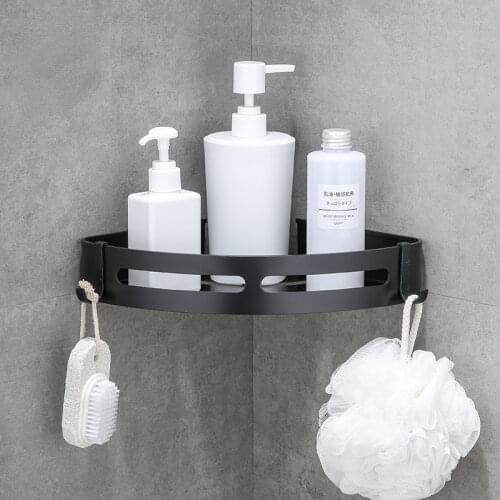 Aluminum Bathroom Shelf Shower Shampoo Soap Cosmetic Shelves Black Silver Corner Shelves Wall Mounted Toilet Holder No Drill