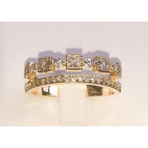 Size 6-10 Luxury Jewelry 925 Sterling Silver&Gold Fill Princess Cut White Clear 5A Cubic Zirconia Eternity Women Wedding Ring