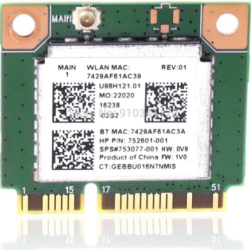 Realtek RT8723BE 802.11bgn 1x1 Wi-Fi + BT4.0 Combo Adapter 150mbps 752601-001 753077-001 for HP 250 G3 WIFI WLAN CARD