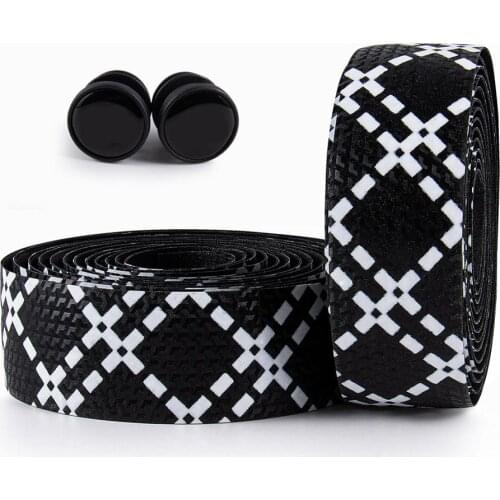 Bolan Road Bicycle Handlebar Carbon Fiber Pattern EVA PU Bar Tape Soft Cycling Damping With 2 Bar Plug Anti-slip Shock straps