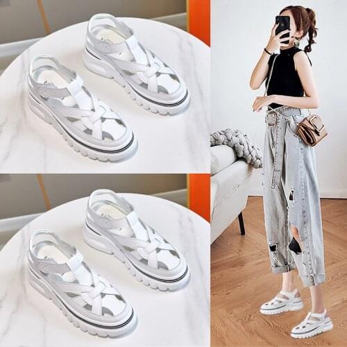 Baotou Sandals Women 2021 New Summer Velcro Ladies Thick-soled Platform Sandals with Roman Womens Sandals Internal Increase