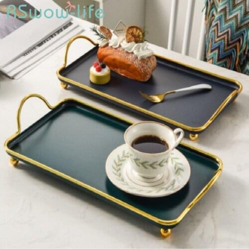 Light Luxury Rectangular Storage Tray Household Metal Serving Tray Water Cup Storage Tray Modern For Kitchen Items