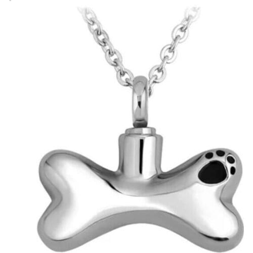 High Quality Stainless Steel Dog Bone Memorial Urns Necklace Animal Pet Ash Casket Cremation Pendant Jewelry 50cm