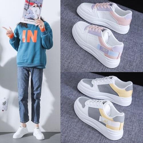 Small white shoes womens 2021 spring new student running board shoes womens thick bottom shoes women