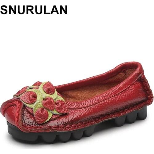 SNURULAN Womens Flats Shoes 2021Handmade Women Genuine Leather Shoes Autumn Shallow Flowers Ballet Flats Shoes Woman Zapatos