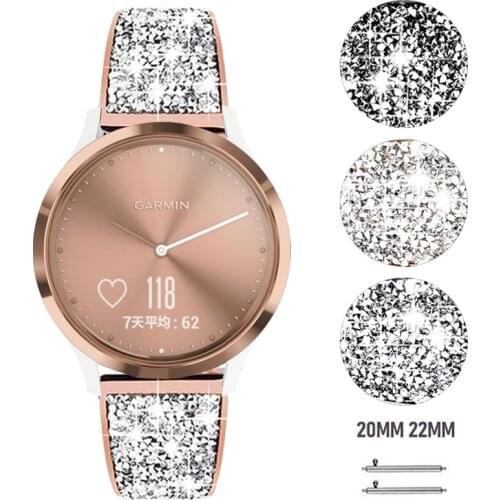 20mm 22mm Womens Diamond Band for Garmin Vivoactive 4 3 Watch Wrist Strap for Vivomove HR Garmin Move/Active Watch Watchband