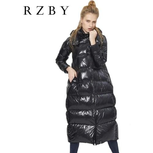 Women Down Jackets Cocoon Design Black Long Winter Coat Thicked Hooded Overcoat Loose Fluffy Outwear Windproof Down Coat RZBY009