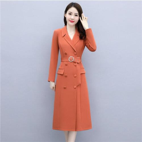 Women 2021 Spring Autumn New Fashion Long Sleeve Vintage Solid Dress Female Double-Breasted Casual Dresses Office Vestidos Z343