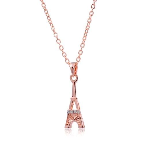 AOLOSHOW Women Simple necklace rose Gold color crystal Eiffel tower pendant jewelry dainty necklace , nl-2352