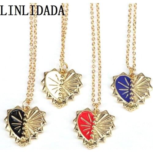 10Pcs, New Enamel Heart Pendant Necklaces Romantic Jewelry Gold Color for Womens Girls Wedding Gift