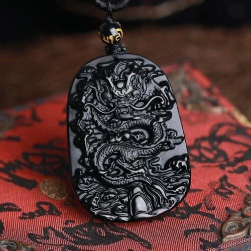 2021 Natural Black Obsidian Dragon Drop Pendant Amulet Lucky Maitreya Auspicious Necklace Jewelry for Women Men