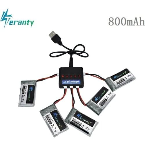 3.7V 800mAh 25c Lipo Battery and 5in1 Charger for Syma X5 X5C X5SC X5SW TK M68 CX-30 K60 905 V931 RC Quadcopter Drone Spare Part
