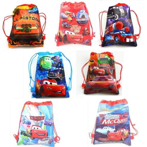 6pcs/lot Cars Theme Non-woven Fabrics Drawstring Backpack Gift Bag Mcqueen Kids Birthday Party Supplies School Bags
