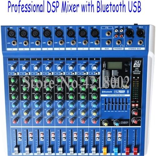 8 Channel 24 DSP Digital Effect Sound Mixer Console Equipment Professional Bluetooth USB DJ Mixing Recording Studio Equipment