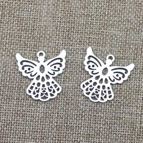 8 Pieces 28*29mm Mixed Alloy Antique Silver Color Angel Charms Bracelet Vintage Pendant Accessory For DIY Jewelry Making